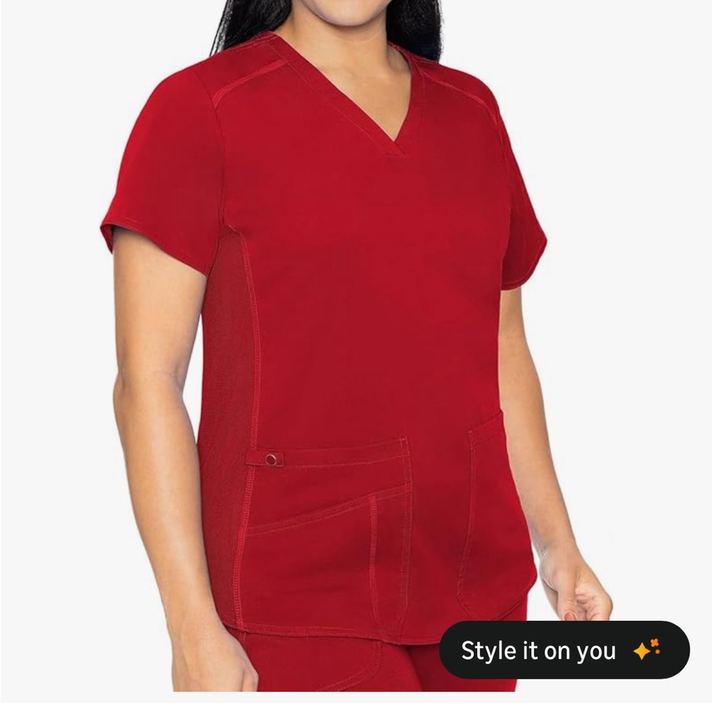 Med Couture TOUCH Red Short Sleeve V-Neck Top with matching pants